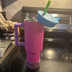 Pink Tumbler with Blue Lid and Green Straw
